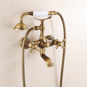 Ensemble de douche en laiton antique avec pommeau de douche de style té<span class=keywords><strong>l</strong></span>éphone à main montage mural mitigeur d'<span class=keywords><strong>eau</strong></span> chaude et froide robinet de baignoire - Product Image 2