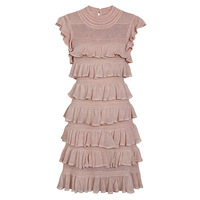 Nouvelle robe élégante et décontractée pour femmes, blanche, col rond, patchwork, à volants superposés, sans manches, découpée, en tricot fin