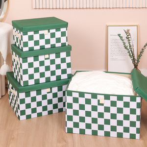 Checkerboard <b>Storage</b> <b>Box</b> Cotton <b>Linen</b> Fabric Extra Large Foldable Clothing Organizer Rectangle Shape Household Use - Product Image 1