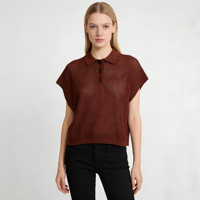 Nouveau pull polo en maille simple à manches courtes en soie de mûrier et lin, style Old Qian Feng, collection Printemps-Été 2026