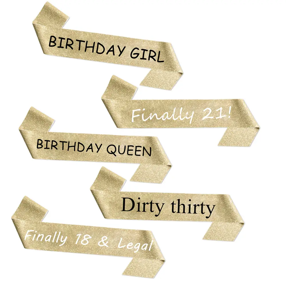 Pafu OEM doğum günü partisi malzemeleri ve dekorasyon altın glitter doğum günü kız kraliçe sonunda 21! 18th kirli otuz kanat kızlar için