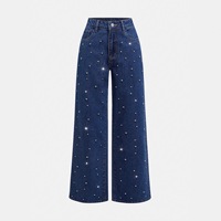 Jeans en strass de style nouveau avec une silhouette droite ample, un design fluide et un style décontracté et tendance