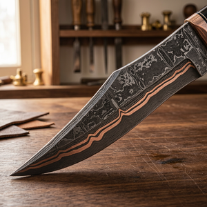 Couteau de chasse artisanal en acier Damas cuivré, lame fixe avec manche en résine, couteau de survie pour le camping en plein air, fabricant OEM ODM - Product Image 2