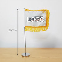 Support de drapeau de table en acier inoxydable pour mini-drapeaux à pompon, décoration de bureau, impression double face, logo personnalisé, QCP d'usine