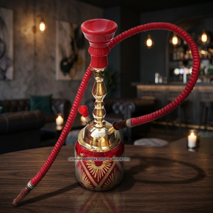 Cachimba Tradicional de Latón con Diseño de Espejo, Material de Latón y Vidrio, Cazoleta de Cerámica Bicolor, Marca Rana Overseas Inc, Tamaños de 10-14 Pulgadas - Product Image 3