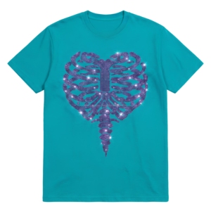 Camiseta de hombre color verde azulado con diseño de esqueleto de pedrería, manga corta, cuello redondo, estilo casual, corte regular, con pedrería, lavado de larga duración. - Product Image 2