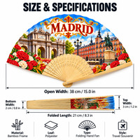 Éventails en bambou personnalisés de 21 cm avec cadre en bois et feuilles en polyester, idéal pour les souvenirs de Madrid – Vente en gros