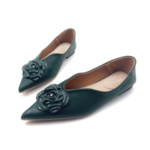 맞춤형 로고 디자인 여성 우아한 드레스 슈즈 도매 여성 정장 신발 패셔너블한 그린 여성 플랫 슈즈 소녀용 - Product Image 2