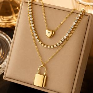 Custom High Quality Stainless Steel 18K Gold Imitation Pearl Layered Heart Butterfly Pendant Necklace Women Engagement Gift US - Product Image 1