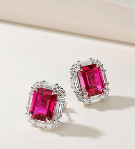Pendientes de Plata 925 con Rubí, Brillantes, Cuadrados, Clásicos, para Uso Diario, Cumpleaños, Fiestas, Regalo para Chicas, Sorpresa L - Product Image 2