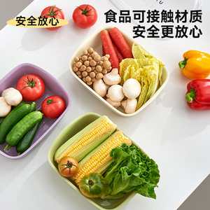 Double Layer Drain Basket <b>Plastic</b> Vegetable Fruit Washing Basin With Lid For <b>Kitchen</b> Use Three Piece Set - Product Image 5