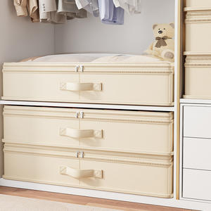 Caja de almacenamiento debajo de la cama, rectangular, capacidad de 90L-100L, estilo cajón, color sólido, con asa para ropa y ropa de cama - Product Image 4