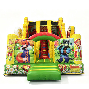 Château gonflable pour enfants sur le thème des contes de fées forestiers, imprimé <span class=keywords><strong>loup</strong></span> et renard, avec toboggan, idéal pour les fêtes en extérieur - Product Image 1