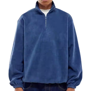 Sweat à capuche personnalisé 100% coton en gros pour hommes à manches longues fermeture éclair quart léger <span class=keywords><strong>col</strong></span> <span class=keywords><strong>polo</strong></span> décontracté surdimensionné pull à capuche - Product Image 1