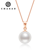 Haute qualité avec chaîne en argent 925 18K or massif 9-10mm collier pendentif perle d'eau douce blanche