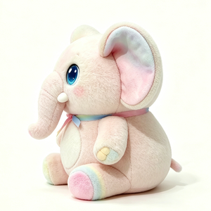 Elefante de Peluche Rosa Pastel Kawaii con Degradado de Arcoíris y Cinta – Adorable Animal de Peluche Sentado para Niños - Product Image 2