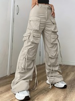 Jean cargo gris clair à jambes larges pour femme, coupe ample, plusieurs poches, pantalon décontracté, streetwear