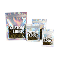 Sacs en Mylar holographiques irisés à fermeture refermable avec logo personnalisé, face transparente, anti-odeur, pour petites entreprises, bijoux, cadeaux