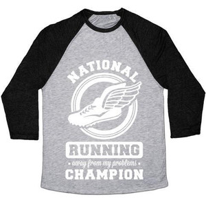 National Running Away From My Problems Champion T-shirt de baseball unisexe en tissu mélangé - Product Image 3