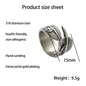 yunnique Feather <b>Ring</b> Men's Silver Retro Geometric Jewelry Gift 26029 - Product Image 4