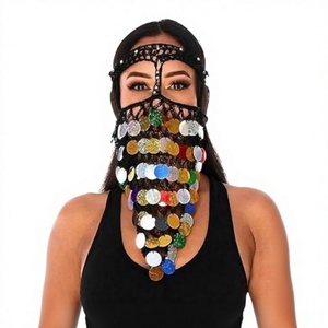 Voile de Danse Orientale Égyptienne - Burqa Noir en Crochet Fait Main avec Paillettes et Pièces Colorées pour Spectacles Orientaux - Product Image 1
