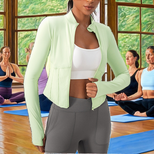 เสื้อแจ็คเก็ตออกกำลังกายผู้หญิง รุ่นปี 2026 ผ้าริบ ไนลอน สแปนเด็กซ์ ทรงครอปท็อป ยืดได้สี่ทิศทาง โลโก้ด้านหน้า น้ำหนัก 220 กรัม เหมาะสำหรับโยคะ - Product Image 2