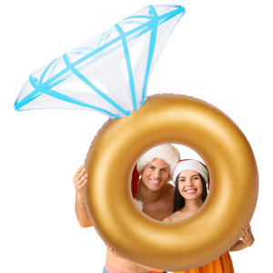 Diamond Inflatable Swimming Ring 138x95cm Gold With Blue Gem Design For Adults Pool Float Water Fun - Product Image 1