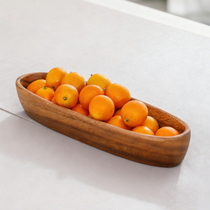 صينية تقديم خشبية مخصصة على شكل قارب، أوعية سلطة على الطراز الأمريكي، صينية طعام مانعة للانسكاب للهدايا والخبز والفواكه - Product Image 3