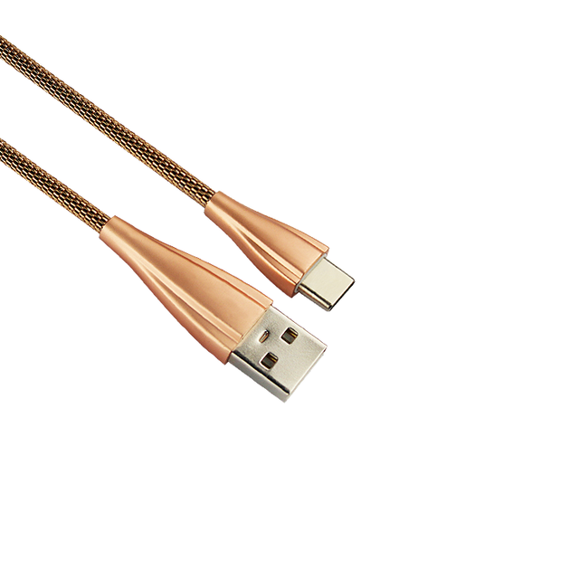 High Quality 3A Fast Charging Gold/Silver/Red Copper USB Type-C Data Cable Braid Shielding Metal Jacket for Computer Mobile