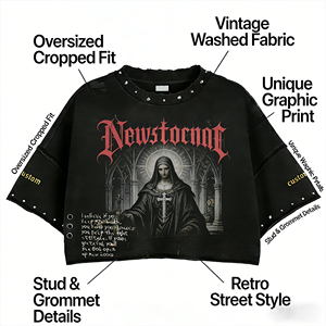 Camiseta Personalizada con Efecto Desgastado, Camiseta Vintage Lavada al Ácido, Camiseta Gráfica Streetwear, Camiseta con Pedrería, Camiseta Corta Cuadrada para Hombre - Product Image 3