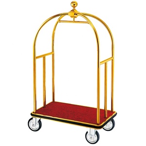 Trolley Hotel Luggage Gold Plated Hotel Birdcage Airport Luggage Cart Bellboy Luggage Trolley