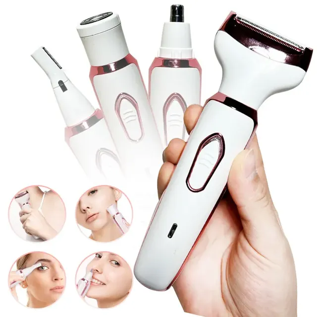 Electric Women Razor 4 in 1 Lady Electric Shaver for Eyebrow Face Nose Legs Bikini Trimmer Epilator for Women Wet & Dry Painless