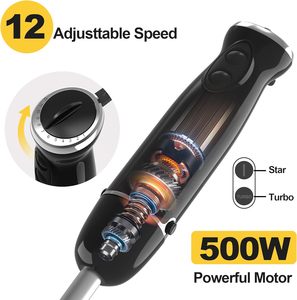 3-in-1 Electric 600W Household Hand Blender with Stainless Steel Blades and Whisk Fast Easy Clean ABS Container - Product Image 2