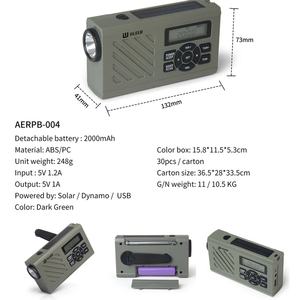 Radio à manivelle d'urgence pour la prévention des catastrophes, lampe torche solaire extérieure, radio numérique pleine bande avec affichage numérique et batterie externe - Product Image 3