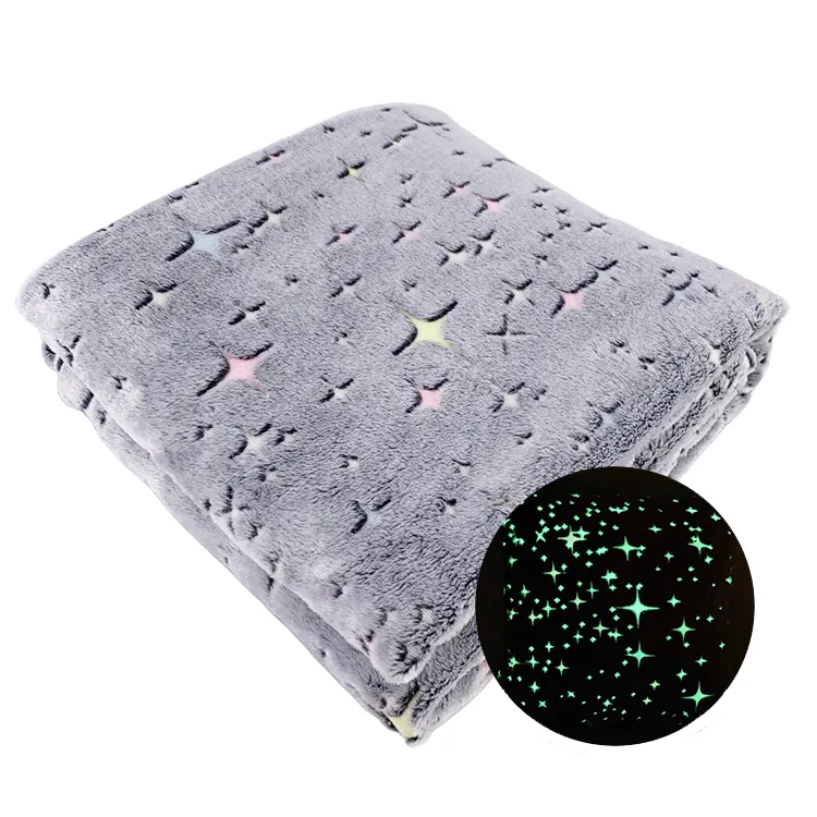 New design micro soft cozy flannel fleece quality printed stars glow in the dark bed cover blanket for children kids