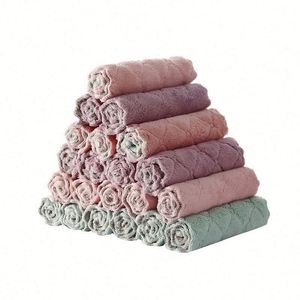 Double-layer Microfiber Eco-Friendly Towel Super Absorbent Coral Fleece Cleaning Cloths <b>Table</b> <b>Kitchen</b> Non-stick Oil Dishcloths - Product Image 2