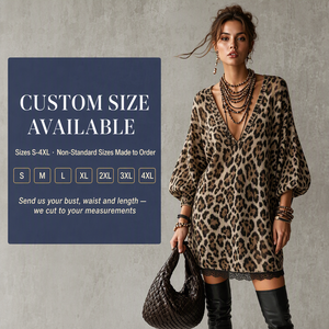 Abito da Donna Personalizzato OEM ODM con Scollo a V, Maniche Lunghe, Stampa Leopardata, Etichetta Privata, Vendita all'Ingrosso, Autunno - Product Image 3