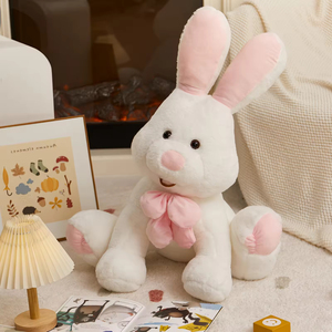 Grand lapin gris en peluche avec oreilles roses, lapin gris doux pour filles garçons, jouets d'animaux en peluche personnalisés OEM d'usine de Pâques - Product Image 5