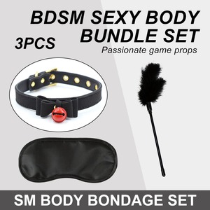 Lot de 3 Colliers en Cuir BDSM pour Adultes, Accessoires de Fête, Jouets Sexuels pour Adultes, <span class=keywords><strong>Fouet</strong></span>, Masque pour les Yeux, Ensemble BDSM - Product Image 1