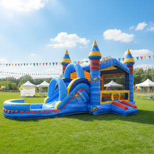 Castillo Inflable Acuático Combinado al por Mayor con Tobogán y Piscina de Chapoteo de PVC de 18oz para Alquiler Comercial - Product Image 1