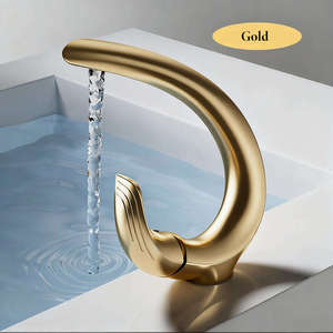 Rubinetto Miscelatore Monocomando da Lavabo in Ottone Massiccio con Maniglia Curva, Montaggio su Piano, Finitura Spazzolata, Acqua Calda e Fredda, Personalizzabile, Moderno e di Tendenza, per Ingrosso - Product Image 1