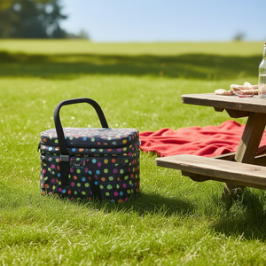 Falko Thermo Shopping Basket <b>Cooler</b> <b>Box</b> With Colorful Dots Pattern And Insulated Lining For Picnic And Outdoor Use - Product Image 3