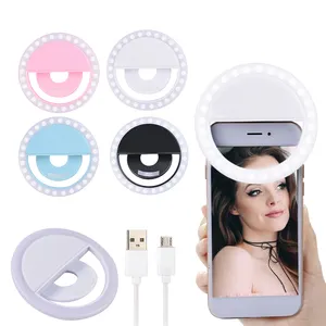 Selfie Light Ring Lights LED con 28 LED cellulare Laptop Camera Photography Video Lighting Clip su ricaricabile per telefono