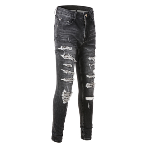 Produttore di <span class=keywords><strong>Jeans</strong></span> Personalizzati, <span class=keywords><strong>Jeans</strong></span> Streetwear, <span class=keywords><strong>Jeans</strong></span> Slim Strappati Grigi con Patch e Bandana per Uomo, Stile Hip Hop - Product Image 2