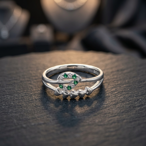 Sterling Silver 925 Modern Italian Oxidised Women's Green <b>CZ</b> Heart Pave Setting Wedding <b>Ring</b> 2.31 Gms Lightweight - Product Image 2