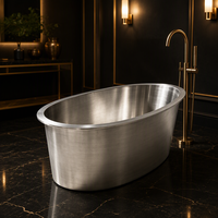Baignoire ovale autoportante en acier inoxydable 304 AMHUS avec accoudoirs, pour bain froid thérapeutique et bien-être, idéale pour spa à domicile, hôtel/gîte, garantie 1 an