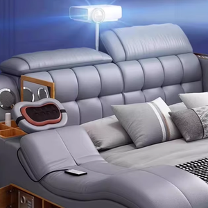 Set di Arredamento Moderno per Camera da Letto Letto Matrimoniale Multifunzionale di Lusso in Pelle King Size Letto Intelligente con Massaggio e Proiettore - Product Image 2