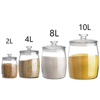 Grands Pots de Stockage Alimentaire en Verre Flint Transparent 2L 4L 8L 10L, Pots d'Apothicaire en Verre avec Couvercles en Verre, Autocollant et Marqueur