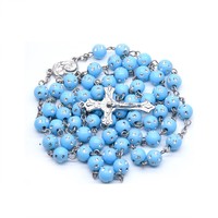 Collier Chapelet Chrétien Perles en Plastique Scintillantes Chaîne à Maillons Croix Classique Vente en Gros