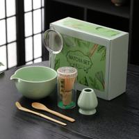 Kit de 6 outils japonais pour la préparation du matcha, comprenant un fouet, un bol, un tamis en acier inoxydable, une cuillère doseuse, un ensemble complet pour le thé